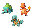 Kanto Starters Bulbasaur, Charmander, and Squirtle